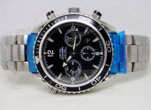 replica Omega Seamaster Planet Ocean Stainless Steel Black Chrono Dial WATCHES 1