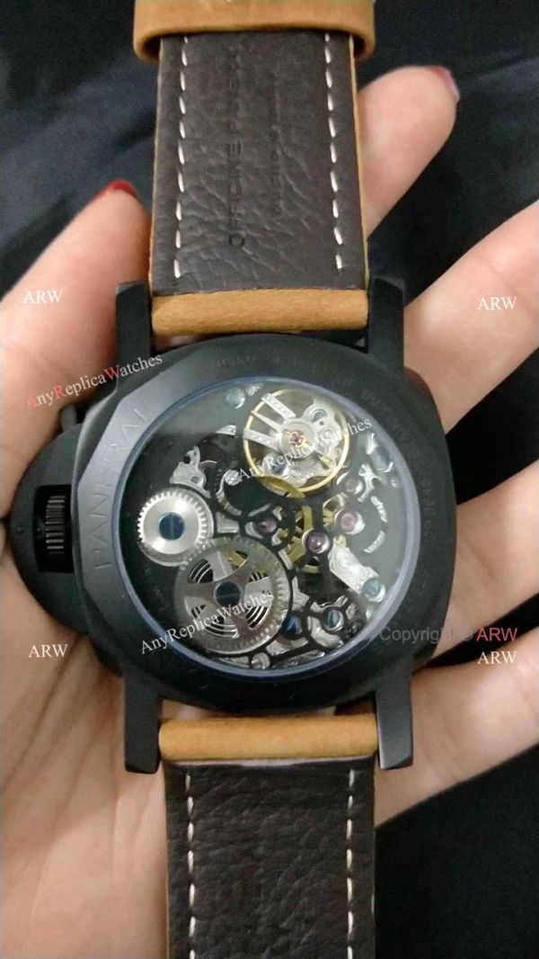 replica Panerai Radiomir Tourbillon GMT Skeleton PAM348 Black Case Best Copy WATCHES 1