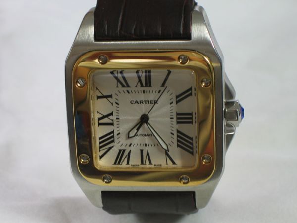 replica Cartier Santos 100th Anniversary White Dial Gold Bezel WATCHES 1