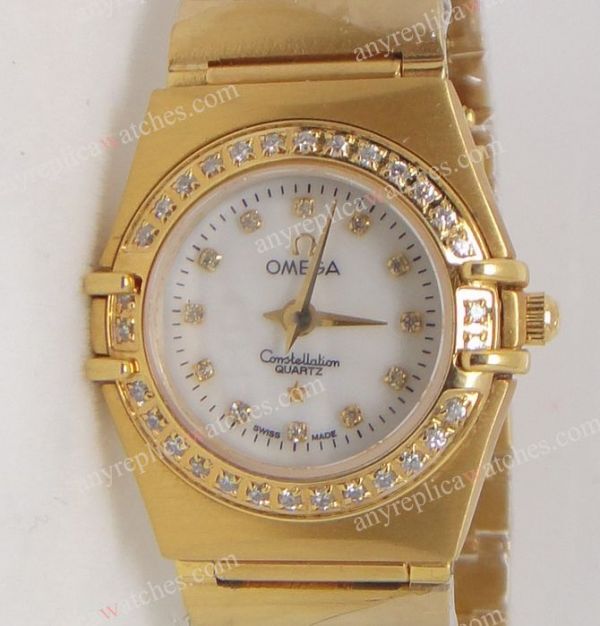 replica Omega Constellation Copy Yellow Gold Case Ladies Quartz WATCHES 1