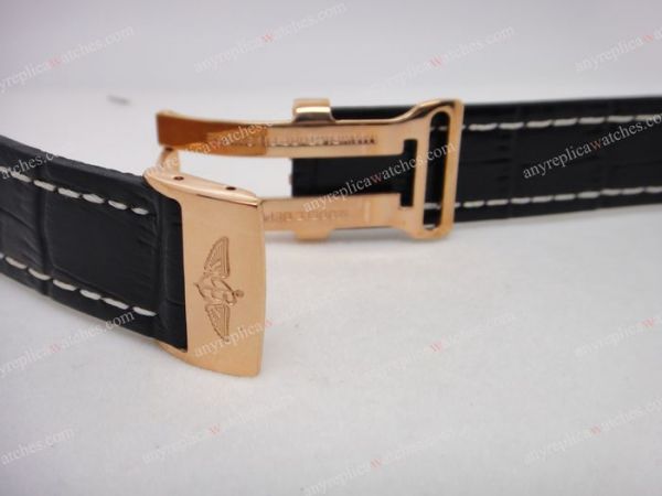 replica 24mm Breitling Bands / Black Real Leather Rose Gold Clasp WATCHES 1