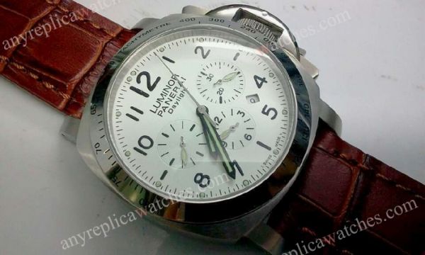replica Panerai Daylight White Face Brown Leather band WATCHES 1