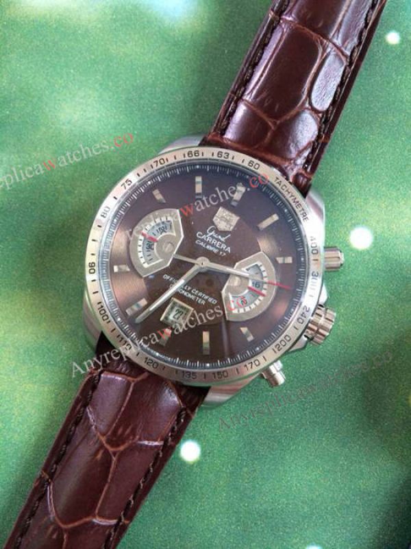 replica Tag Heuer Grand Carrera Calibre 17 RS3 Brown Leather Band WATCHES 1