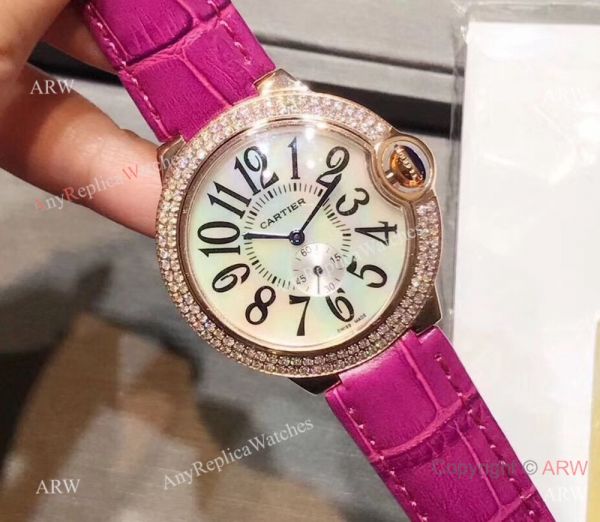 replica Womens Fake Cartier Ballon Bleu Rose Gold Diamond Bezel Quartz 36mm WATCHES 1