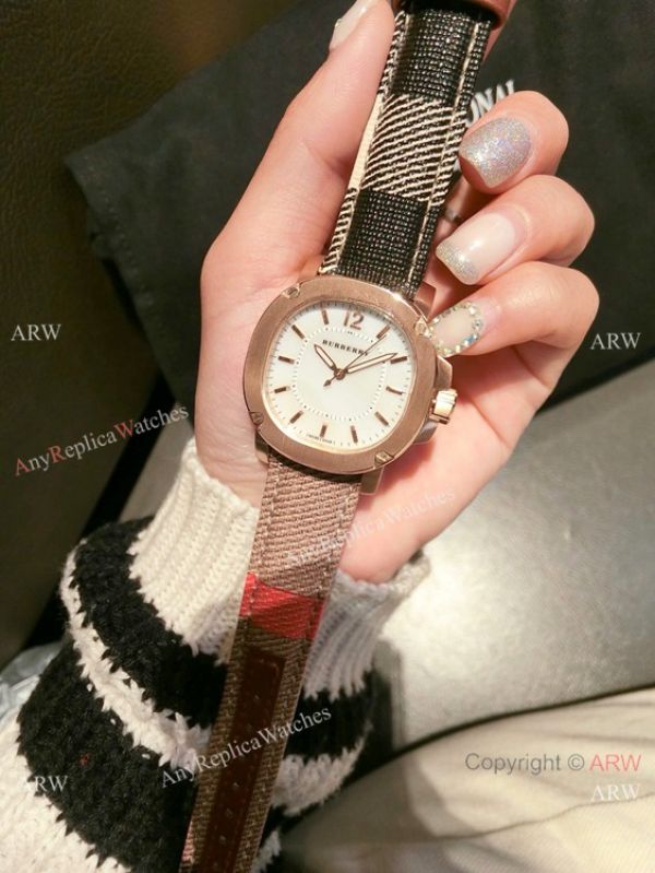 replica New Style Copy Burberry Lady Rose Gold Gray Face WATCHES 1