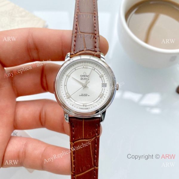 replica Clone Omega De Ville Prestige Ladies es Brown Leather Strap WATCHES 1