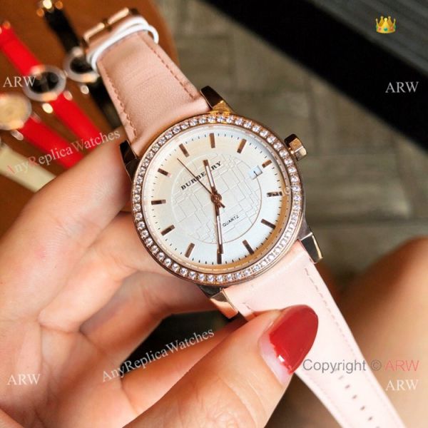 replica Best Quality Burberry Women Quartz es Rose Gold White WATCHES 1