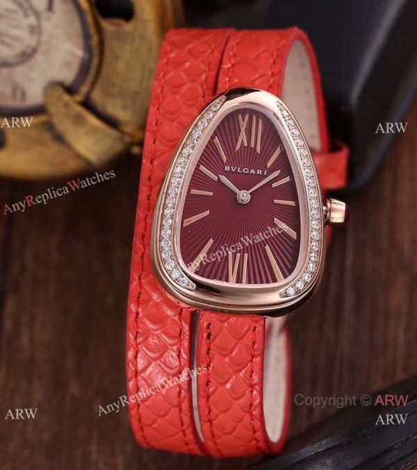 replica Copy Bvlgari Fashion Design Snake Bracelet Rose Gold Diamond 27mm for Lady WATCHES 1