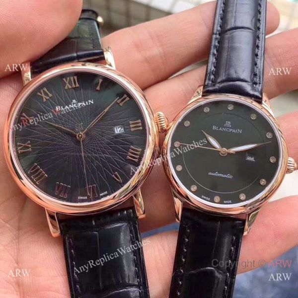 replica Copy Blancpain Lovers Rose Gold Brown Leather Strap WATCHES 1