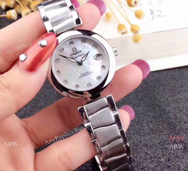replica Copy Omega De Ville Ladymatic Women SS White MOP Face 34mm WATCHES 1