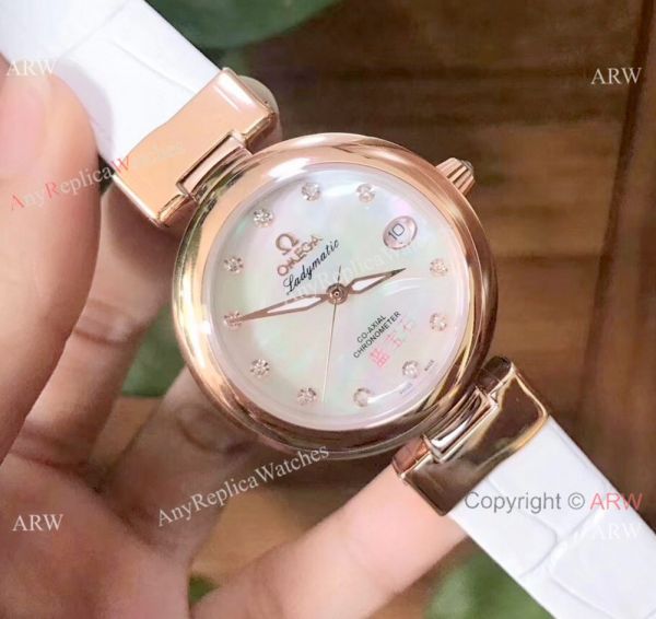 replica Women Omega De Ville Ladymatic Rose Gold White Copy WATCHES 1
