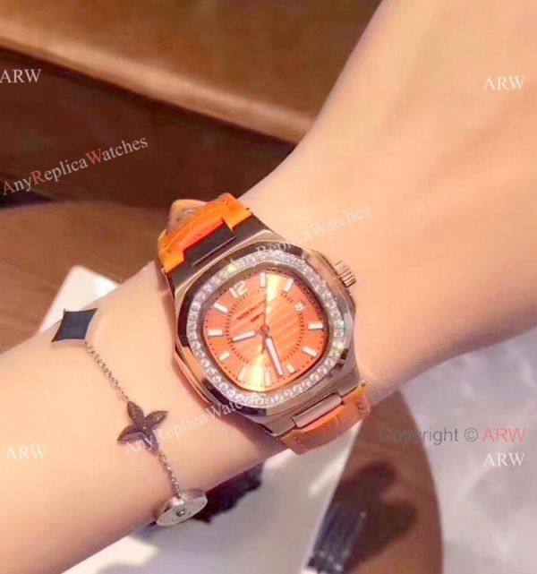 replica Copy Patek Philippe Nautilus Womens Diamond Bezel Orange WATCHES 1
