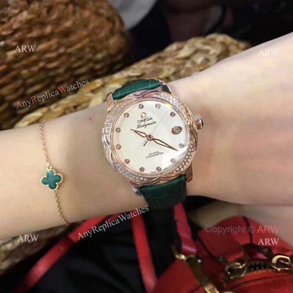 replica Omega CO-AXIAL Lady Rose Gold Diamond Bezel WATCHES 1