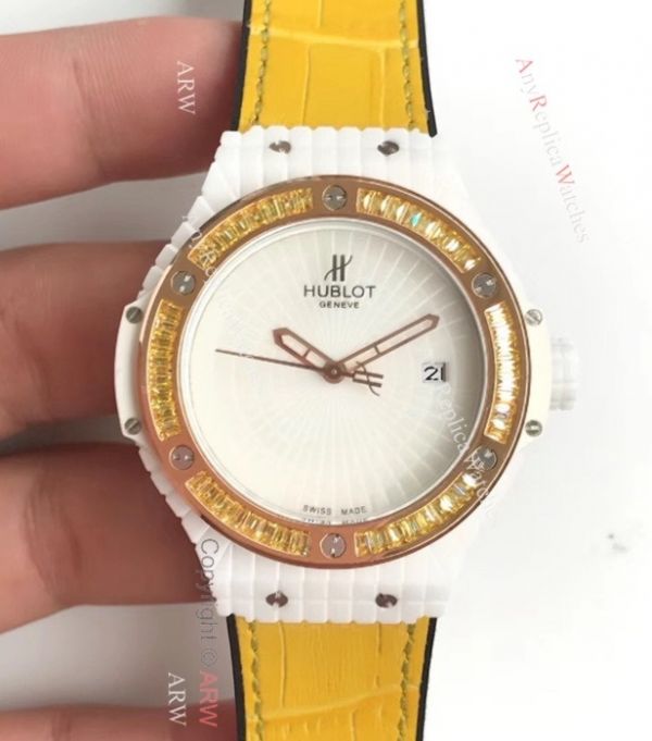 replica Swiss 9015 Hublot Big Bang Tutti Frutti Caviar White Rubber Strap es 45mm WATCHES 1