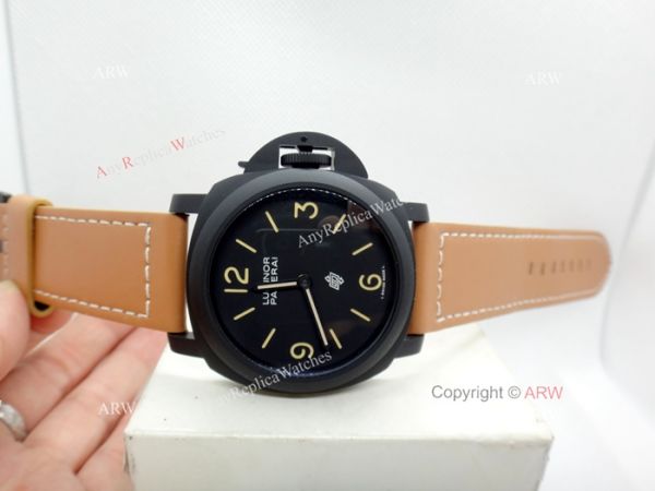 replica Panerai Luminor Black Dial Brown Leather Strap W Panerai Luminor Base Logo WATCHES 1
