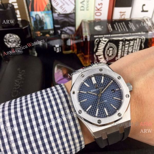 replica Audemars Piguet Royal Oak Fake es 43mm SS Black Rubber Bracelet WATCHES 1