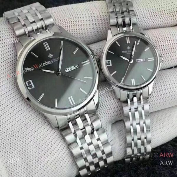 replica Patek Philippe Calatrava Lovers Stainless Steel Silver Dial WATCHES 1