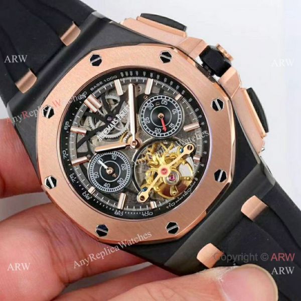 replica Fake Audemars Piguet Royal Oak offshore es Rose Gold Black Bezel WATCHES 1