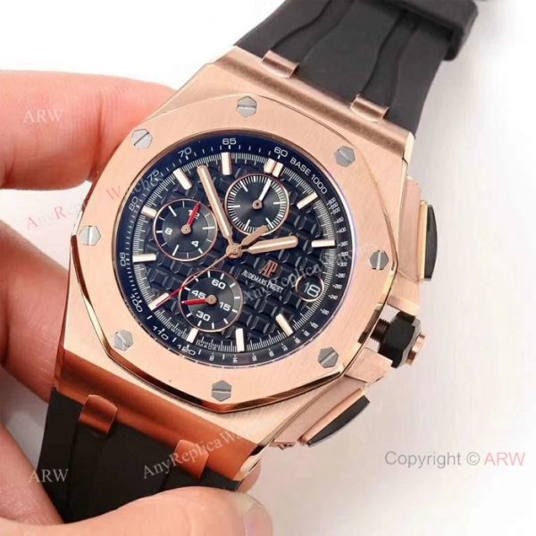 replica Fake Audemars Piguet Royal Oak Offshore Black Case Rose Gold Bezel WATCHES 1