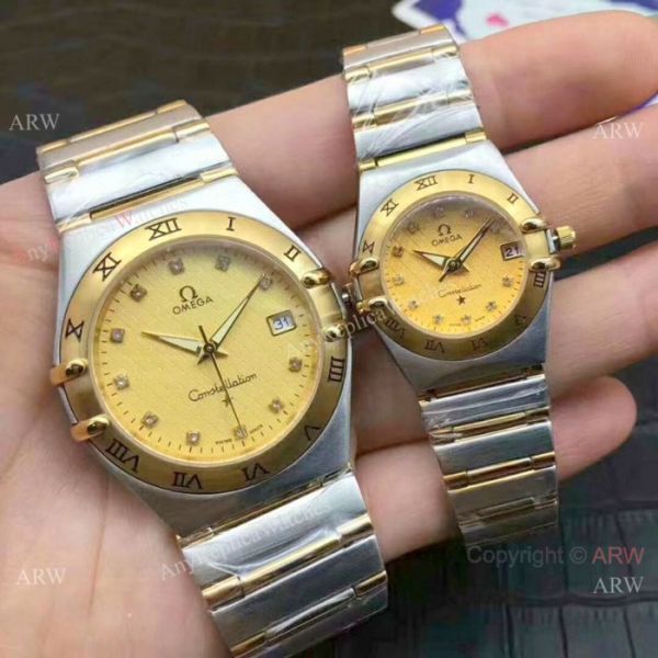 replica Omega Constellation Quartz Two Tone White MOP Face Omega Couple WATCHES 1