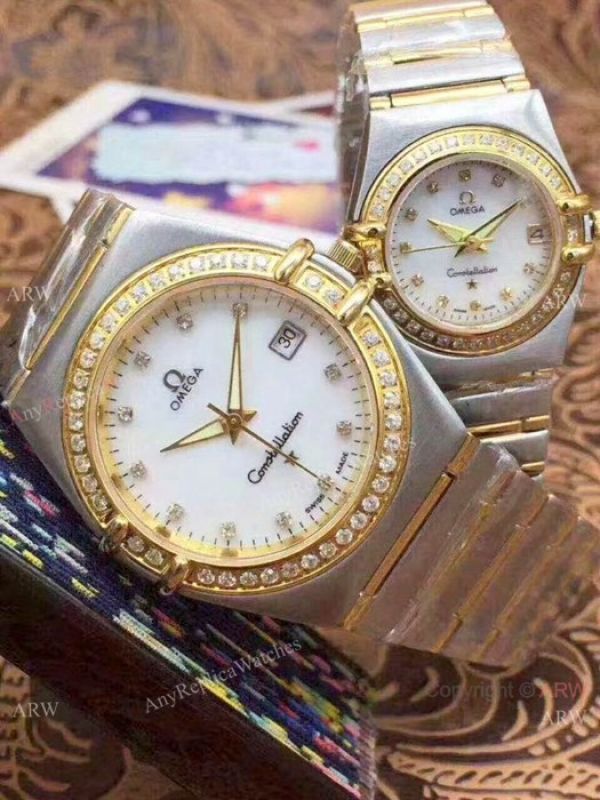 replica Omega Constellation Diamond Bezel Two Tone Omega Couple WATCHES 1