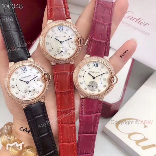 replica Cartier ballon bleu Diamond es Rose Gold White MOP Face WATCHES 1