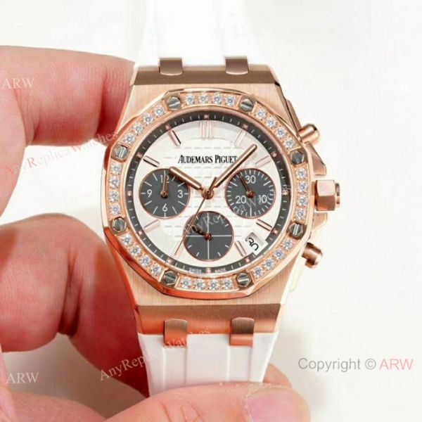 replica New Audemars Piguet Royal Oak Offshore Ladies Rose Gold Purple Strap WATCHES 1