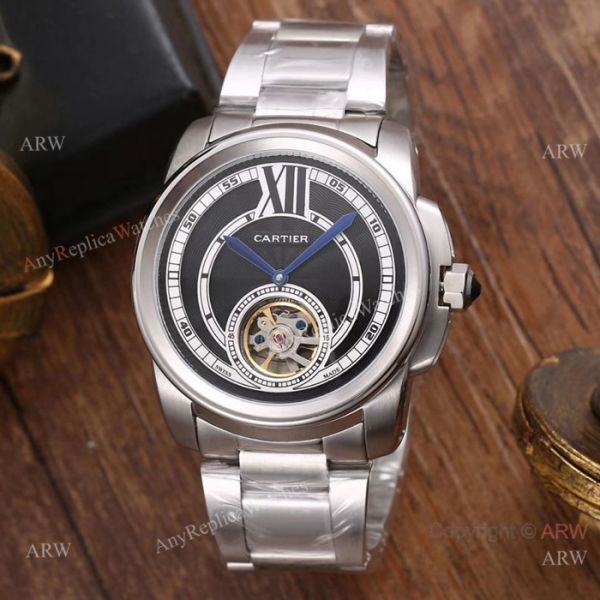 replica Calibre De Cartier Tourbillon Stainless steel White Dial es WATCHES 1