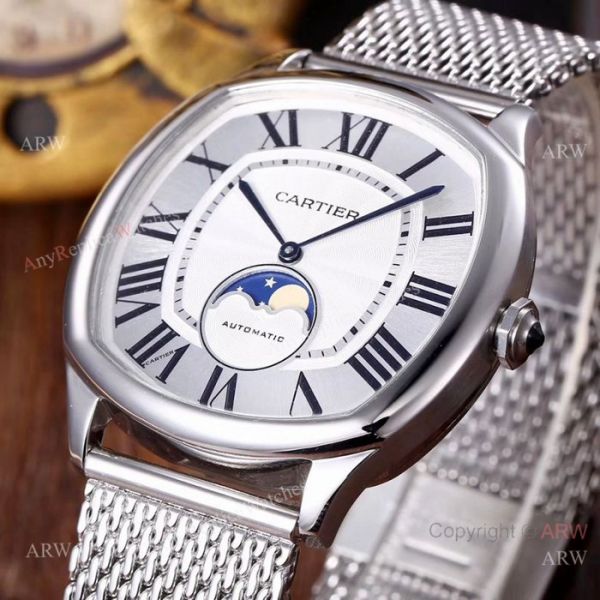 replica Copy Cartier Drive De Stainless Steel White Moon phase Dial es WATCHES 1