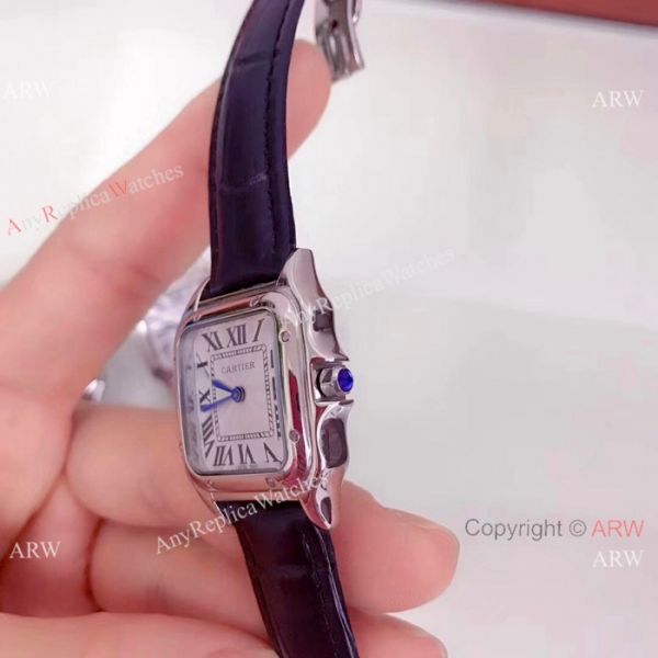 replica Cartier Panthere De Cartier SS Black Leather Strap WATCHES 1