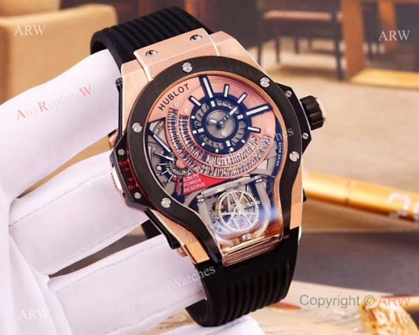 replica Swiss quality Copy Hublot MP-09 Tourbillon Bi-Axis Rose Gold WATCHES 1