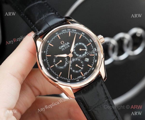 replica Copy Omega De Ville Complications Men es White Dial Black Band WATCHES 1