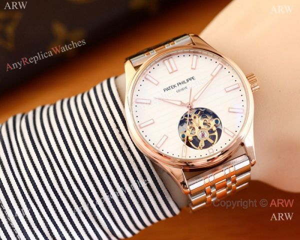 replica Patek Philippe Calatrava Copy es Two Tone Rose Gold Black Face WATCHES 1