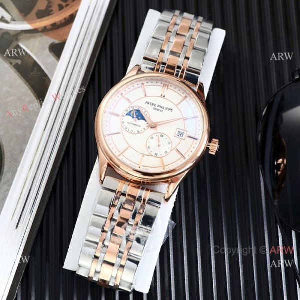 replica High Quality Patek Philippe Moonphase Two Tone Rose Gold Black es 40mm WATCHES 1