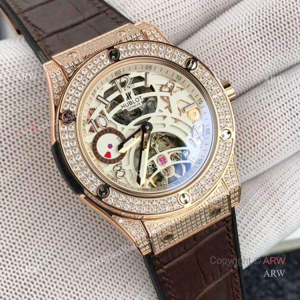 replica New Hublot Classic Fusion Rose Gold Diamond Black Face WATCHES 1