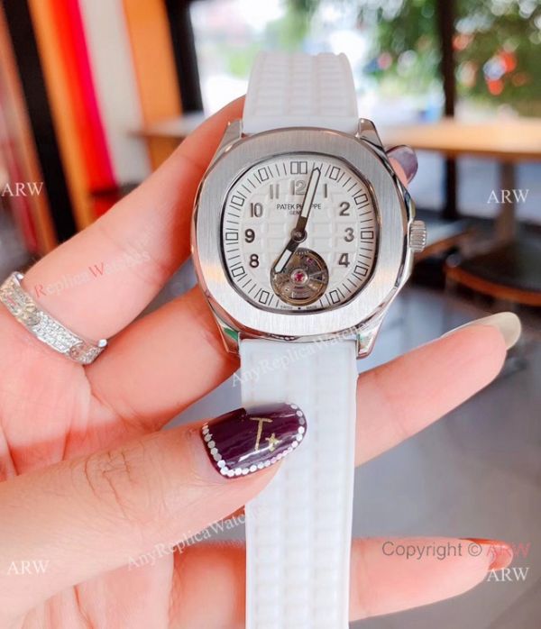 replica Copy Patek Philippe Tourbillon Black Rubber Strap es Women Size WATCHES 1