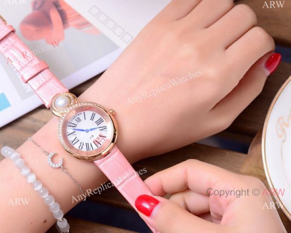 replica High Quality Copy Cartier Women es Rose Gold Blue Leather Strap WATCHES 1