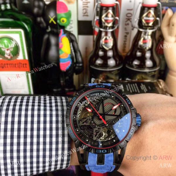 replica Roger Dubuis Excalibur Skeleton Copy Black DLC Case 46mm WATCHES 1