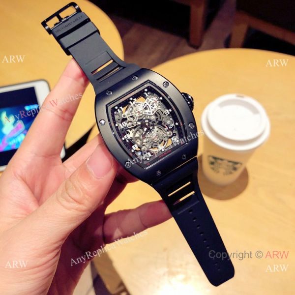 replica Richard Mille Knock off RM 17-01 es Black Case White Rubber Strap WATCHES 1