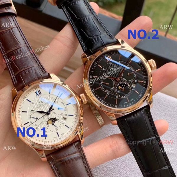 replica IWC Portugieser Annual Calendar es White Dial Black Leather Strap WATCHES 1