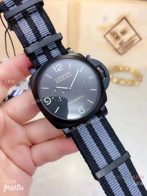 replica New Copy Panerai Luminor Marina Nato Strap Black Case es WATCHES 1
