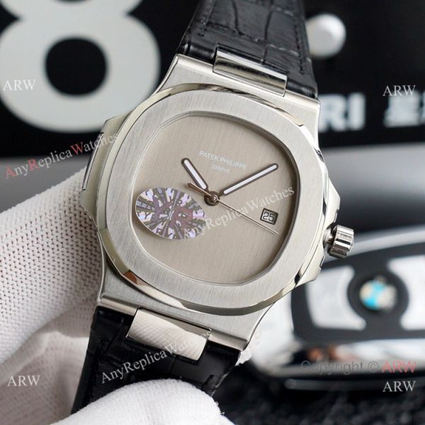 replica New! Copy Patek Philippe Nautilus Onyx Dial Leather Strap WATCHES 1