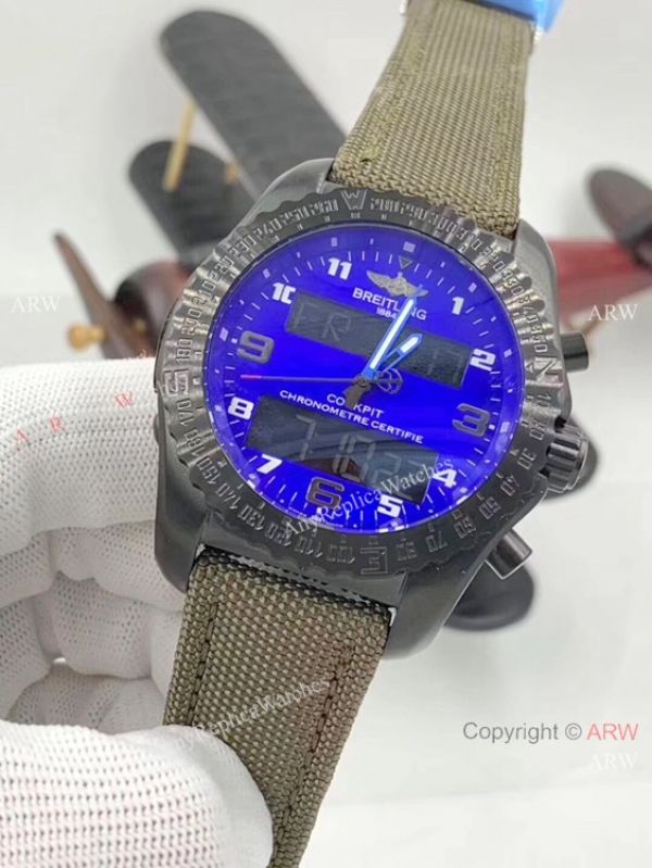 replica Breitling Cockpit B50 Black Steel Green Leather Strap Men es WATCHES 1