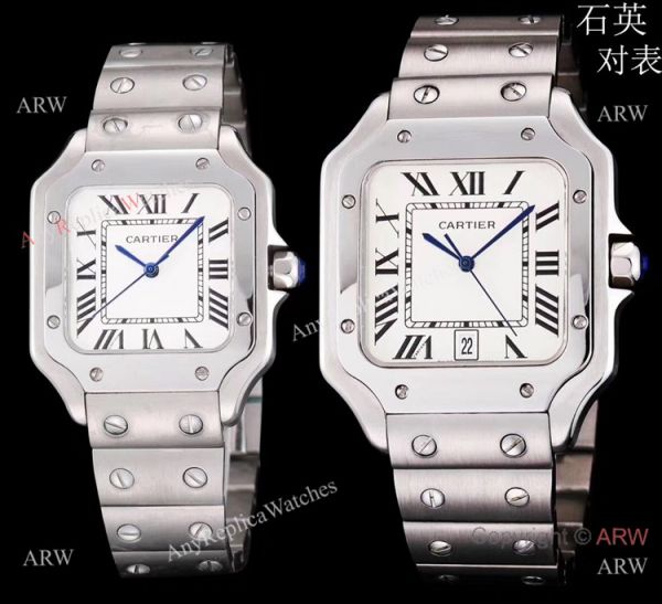 replica Cartier Santos de Cartier Stainless Steel Black Dial Lover WATCHES 1