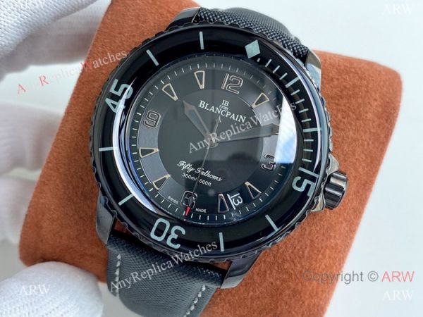 replica Swiss Quality Copy Blancpain Fifty Fathoms Solid Black Citizen 8215 Movement WATCHES 1