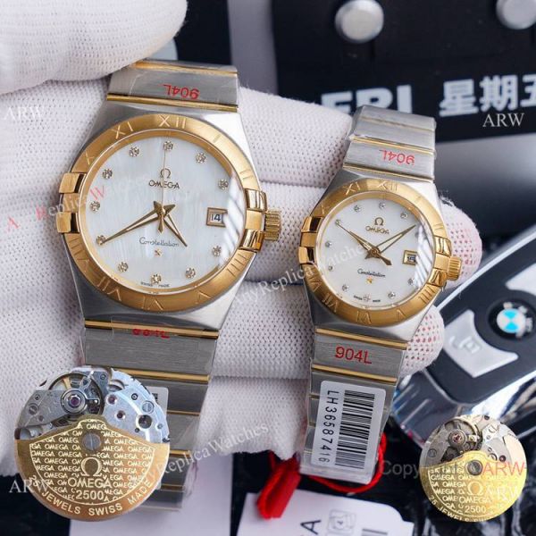 replica New Omega Constellation Two Tone Rose Gold White MOP Dial Wrist Omega Couple WATCHES 1