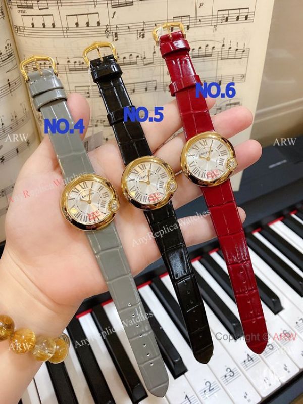 replica New Copy Cartier Ballon Blanc de Lady es Diamond Bezel Leather Strap WATCHES 1