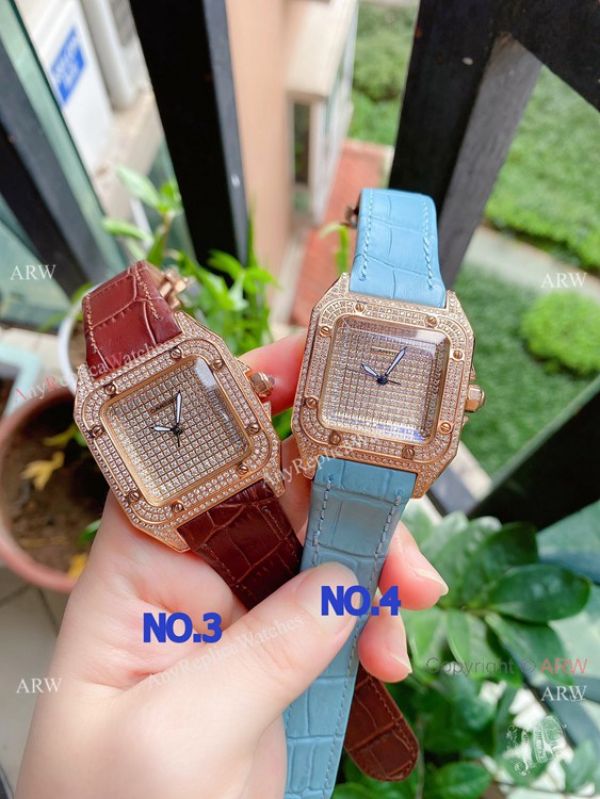 replica Luxury Copy Cartier Santos de Quartz es Rose Gold Diamond WATCHES 1