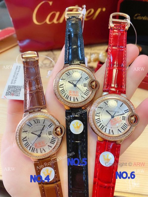 replica Copy Cartier Ballon Bleu De Leather Strap es 33mm Quartz WATCHES 1
