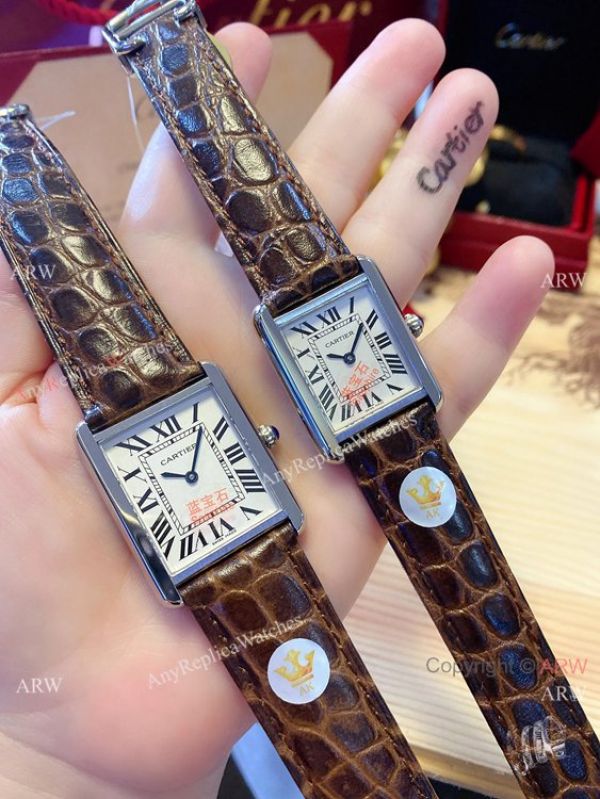 replica NEW! Cartier Tank Solo Couple es White Dial Leather Strap WATCHES 1